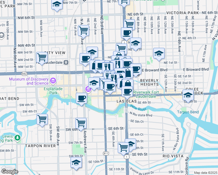 map of restaurants, bars, coffee shops, grocery stores, and more near in Fort Lauderdale
