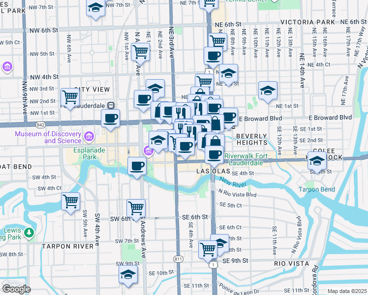 map of restaurants, bars, coffee shops, grocery stores, and more near in Fort Lauderdale