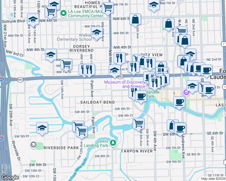 map of restaurants, bars, coffee shops, grocery stores, and more near 816 Southwest 1st Street in Fort Lauderdale
