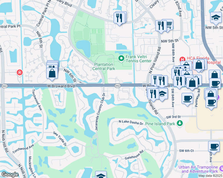 map of restaurants, bars, coffee shops, grocery stores, and more near in Plantation