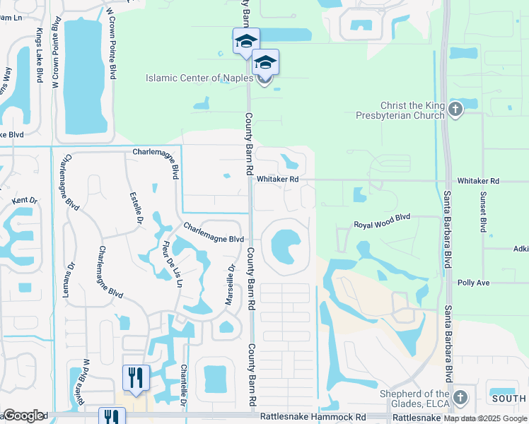 map of restaurants, bars, coffee shops, grocery stores, and more near 5661 Whitaker Road in Naples