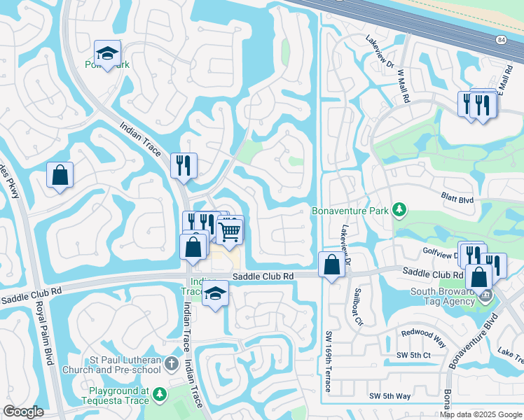 map of restaurants, bars, coffee shops, grocery stores, and more near 392 Cameron Drive in Weston