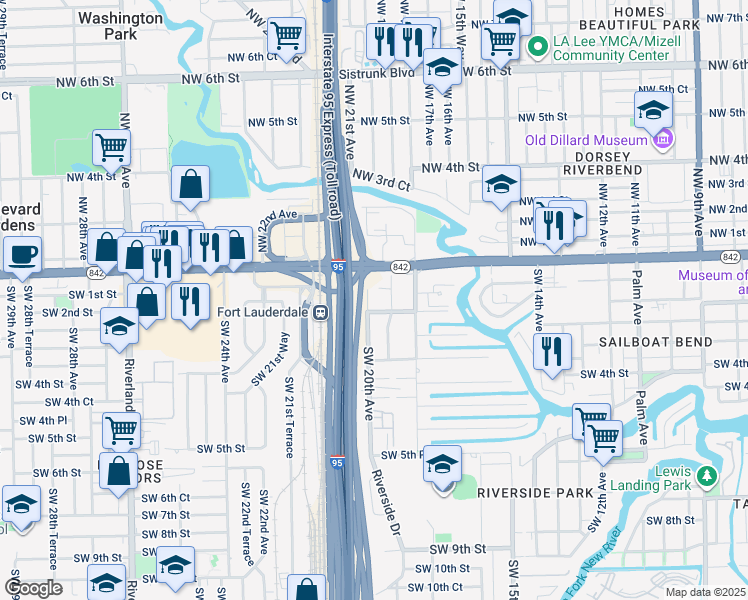 map of restaurants, bars, coffee shops, grocery stores, and more near 104 Southwest 20th Avenue in Fort Lauderdale