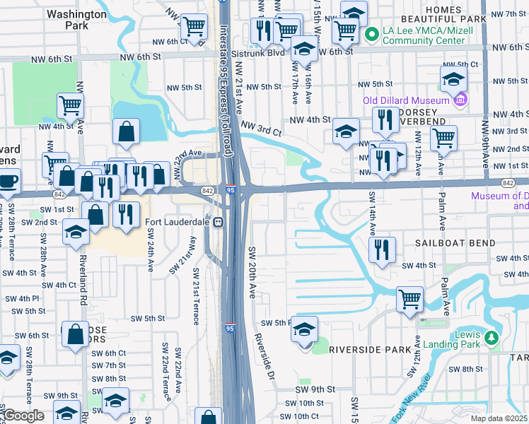 map of restaurants, bars, coffee shops, grocery stores, and more near 104 Southwest 20th Avenue in Fort Lauderdale
