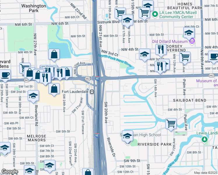 map of restaurants, bars, coffee shops, grocery stores, and more near 104 Southwest 20th Avenue in Fort Lauderdale