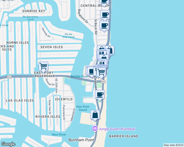 map of restaurants, bars, coffee shops, grocery stores, and more near 200 South Birch Road in Fort Lauderdale