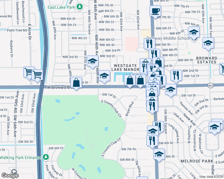 map of restaurants, bars, coffee shops, grocery stores, and more near 4440 West Broward Boulevard in Plantation
