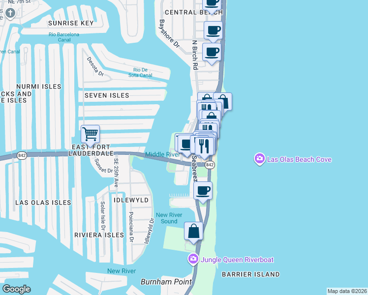 map of restaurants, bars, coffee shops, grocery stores, and more near in Fort Lauderdale