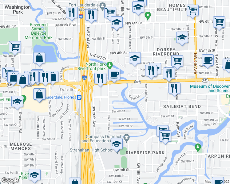 map of restaurants, bars, coffee shops, grocery stores, and more near 1700 Florida 842 in Fort Lauderdale