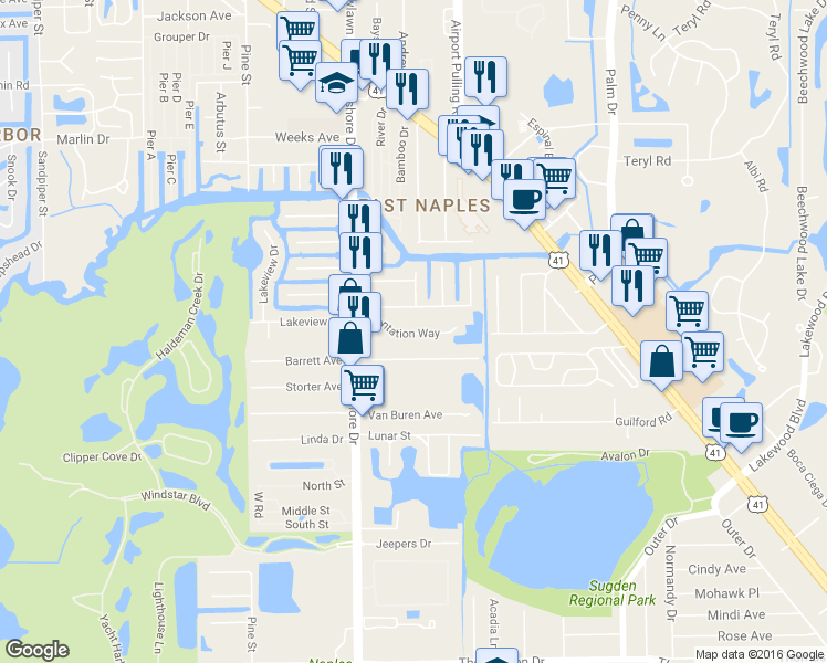 map of restaurants, bars, coffee shops, grocery stores, and more near 3112 Areca Avenue in Naples