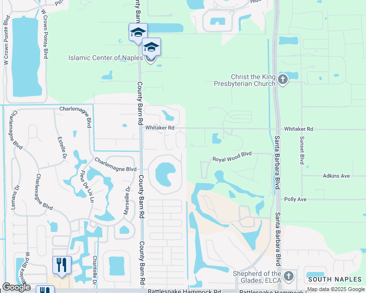 map of restaurants, bars, coffee shops, grocery stores, and more near 5741 Whitaker Road in Naples