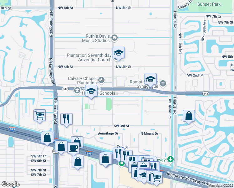 map of restaurants, bars, coffee shops, grocery stores, and more near 11753 Terra Bella Boulevard in Plantation