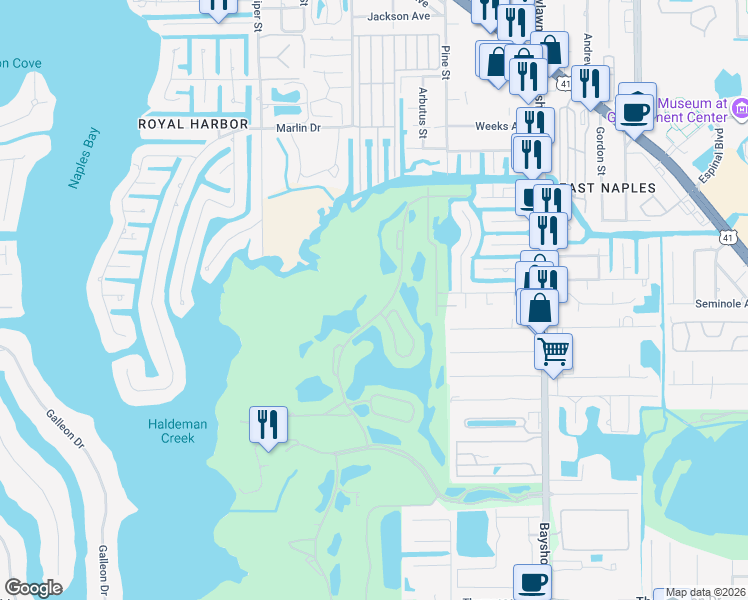 map of restaurants, bars, coffee shops, grocery stores, and more near 3538 Haldeman Creek Drive in Naples