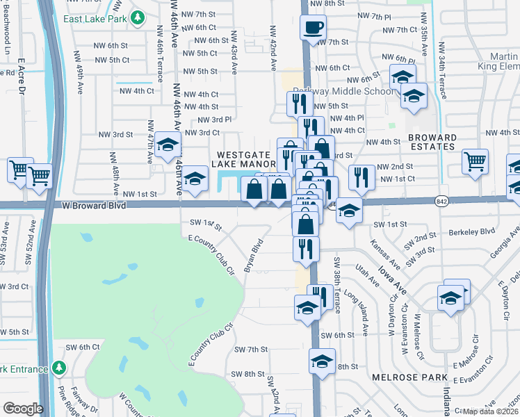 map of restaurants, bars, coffee shops, grocery stores, and more near 4316 West Broward Boulevard in Plantation