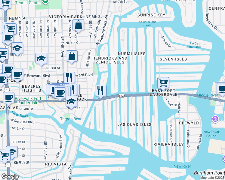 map of restaurants, bars, coffee shops, grocery stores, and more near 19 Hendricks Isle in Fort Lauderdale