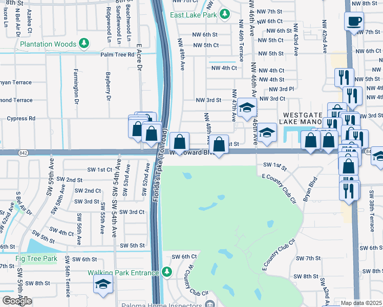 map of restaurants, bars, coffee shops, grocery stores, and more near 4920 Florida 842 in Plantation