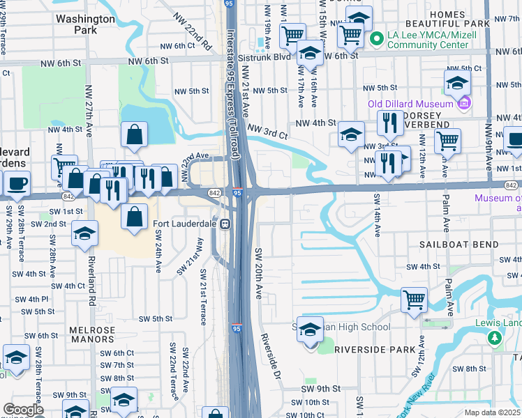 map of restaurants, bars, coffee shops, grocery stores, and more near 104 Southwest 20th Avenue in Fort Lauderdale