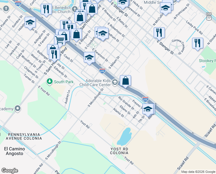 map of restaurants, bars, coffee shops, grocery stores, and more near 815 Rio Grande Street in San Benito