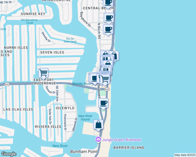 map of restaurants, bars, coffee shops, grocery stores, and more near 135 Poinsettia Street in Fort Lauderdale