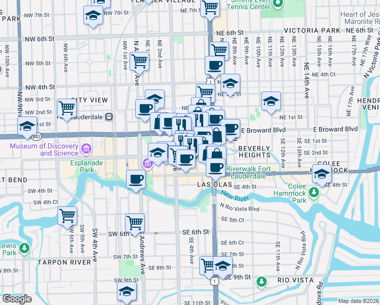 map of restaurants, bars, coffee shops, grocery stores, and more near in Fort Lauderdale
