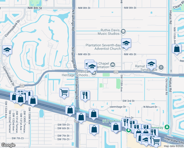 map of restaurants, bars, coffee shops, grocery stores, and more near 12200 West Broward Boulevard in Plantation
