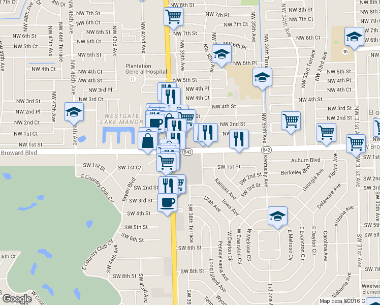 map of restaurants, bars, coffee shops, grocery stores, and more near 3894 West Broward Boulevard in Fort Lauderdale