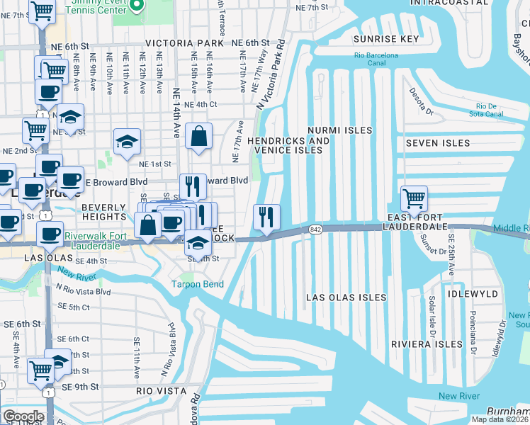 map of restaurants, bars, coffee shops, grocery stores, and more near 201 South Gordon Road in Fort Lauderdale