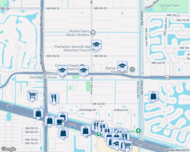 map of restaurants, bars, coffee shops, grocery stores, and more near 11753 Terra Bella Boulevard in Plantation