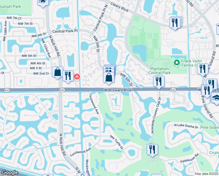 map of restaurants, bars, coffee shops, grocery stores, and more near 9739 West Broward Boulevard in Plantation