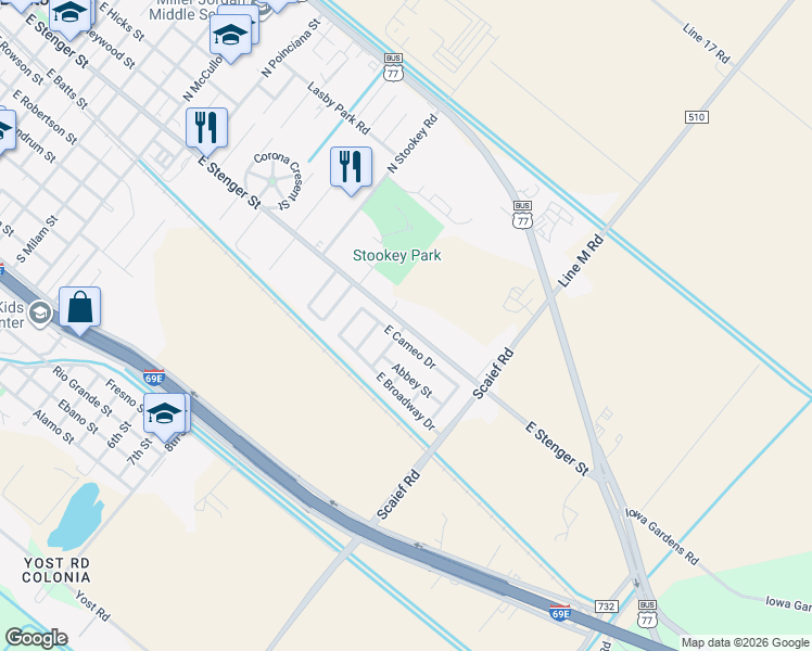 map of restaurants, bars, coffee shops, grocery stores, and more near 1858 East Stenger Street in San Benito