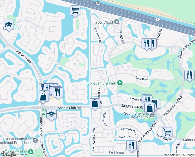 map of restaurants, bars, coffee shops, grocery stores, and more near 75 Blatt Boulevard in Weston