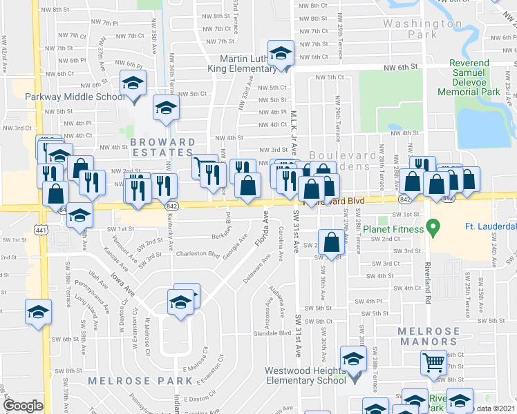 map of restaurants, bars, coffee shops, grocery stores, and more near 3206 West Broward Boulevard in Fort Lauderdale