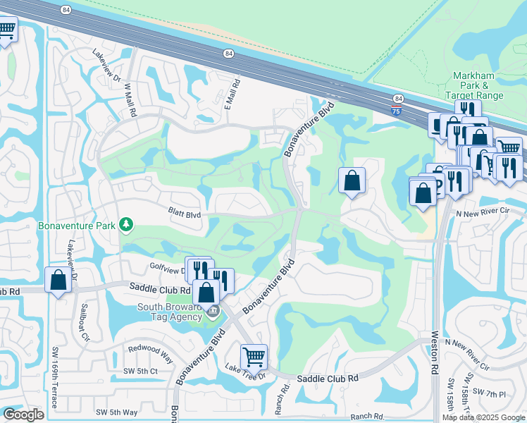 map of restaurants, bars, coffee shops, grocery stores, and more near 359 Blatt Boulevard in Weston