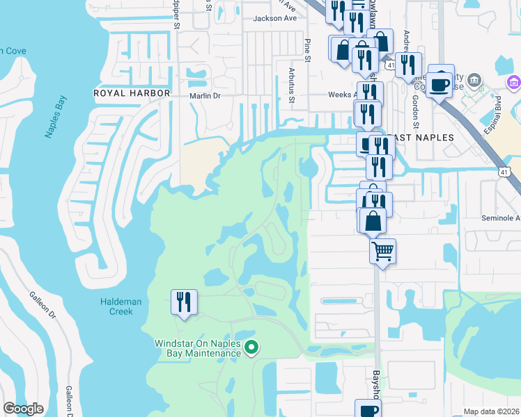map of restaurants, bars, coffee shops, grocery stores, and more near 3538 Haldeman Creek Drive in Naples