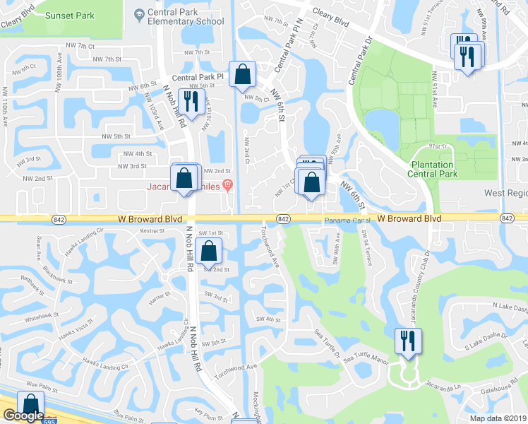 map of restaurants, bars, coffee shops, grocery stores, and more near 9914 Northwest 2nd Street in Plantation