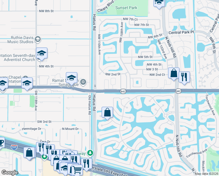 map of restaurants, bars, coffee shops, grocery stores, and more near 10987 West Broward Boulevard in Plantation