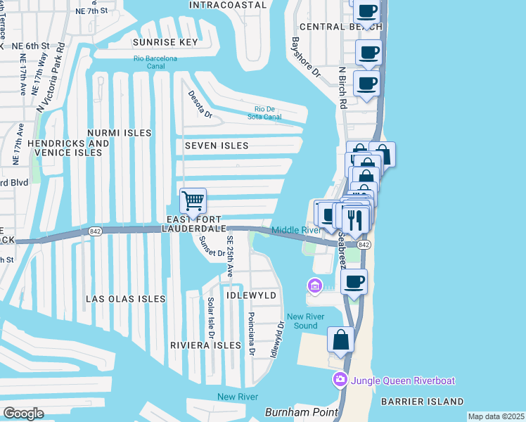 map of restaurants, bars, coffee shops, grocery stores, and more near 2616 Delmar Place in Fort Lauderdale