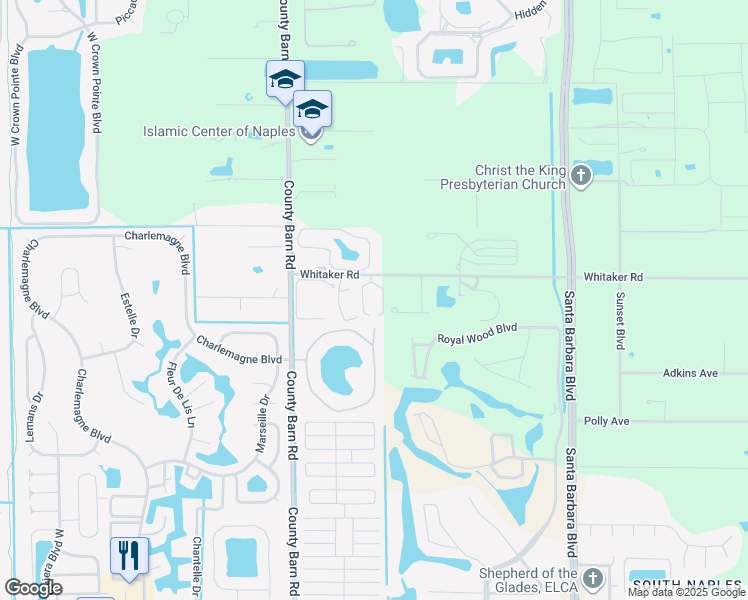 map of restaurants, bars, coffee shops, grocery stores, and more near 5741 Whitaker Road in Naples
