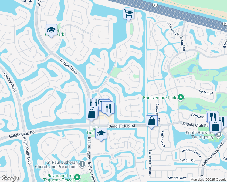 map of restaurants, bars, coffee shops, grocery stores, and more near 421 Cameron Drive in Weston