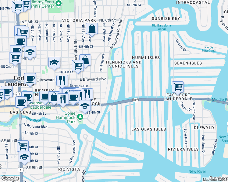 map of restaurants, bars, coffee shops, grocery stores, and more near 201 South Gordon Road in Fort Lauderdale