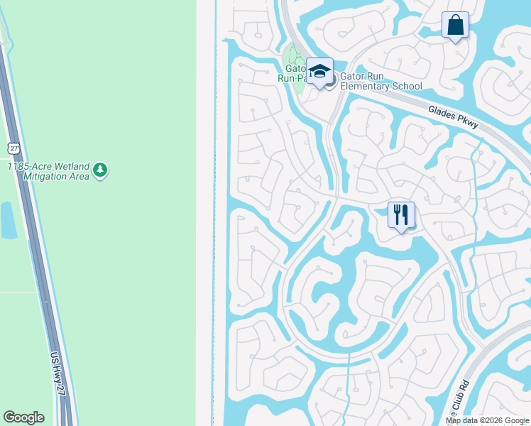 map of restaurants, bars, coffee shops, grocery stores, and more near 1410 Canary Island Drive in Weston