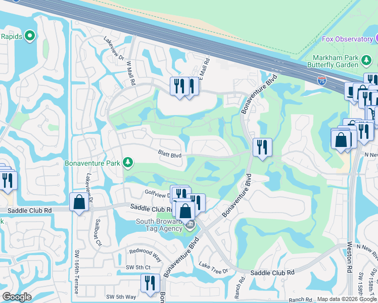 map of restaurants, bars, coffee shops, grocery stores, and more near 217 The Gardens in Weston