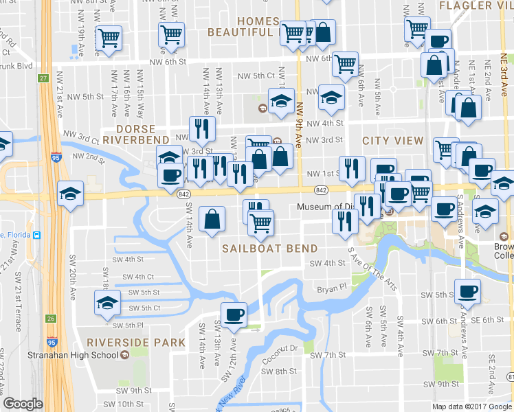map of restaurants, bars, coffee shops, grocery stores, and more near 108 Palm Avenue in Fort Lauderdale