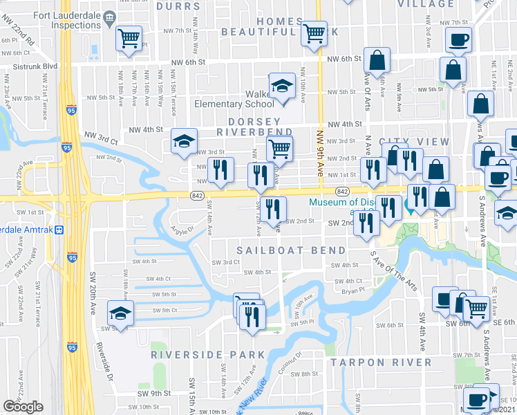 map of restaurants, bars, coffee shops, grocery stores, and more near 1116 Arpeika Street in Fort Lauderdale