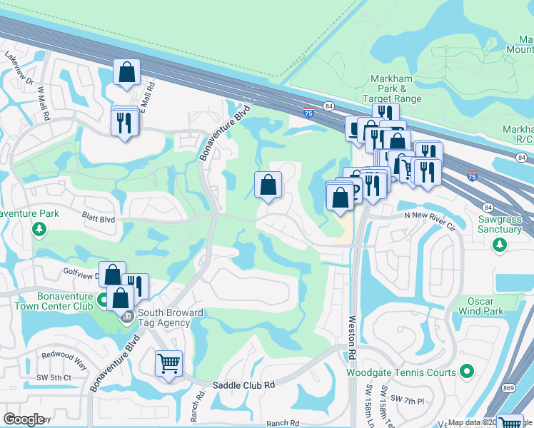 map of restaurants, bars, coffee shops, grocery stores, and more near 202 La Costa Lane in Weston