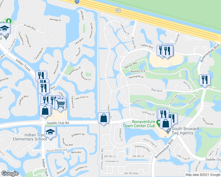 map of restaurants, bars, coffee shops, grocery stores, and more near 75 Blatt Boulevard in Weston