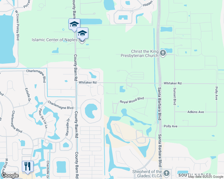 map of restaurants, bars, coffee shops, grocery stores, and more near 5767 Whitaker Road in Naples