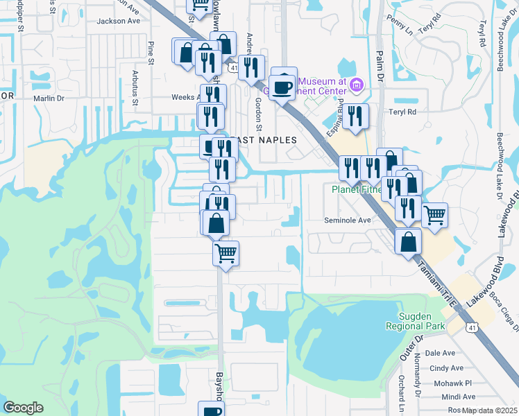map of restaurants, bars, coffee shops, grocery stores, and more near 3112 Areca Avenue in Naples