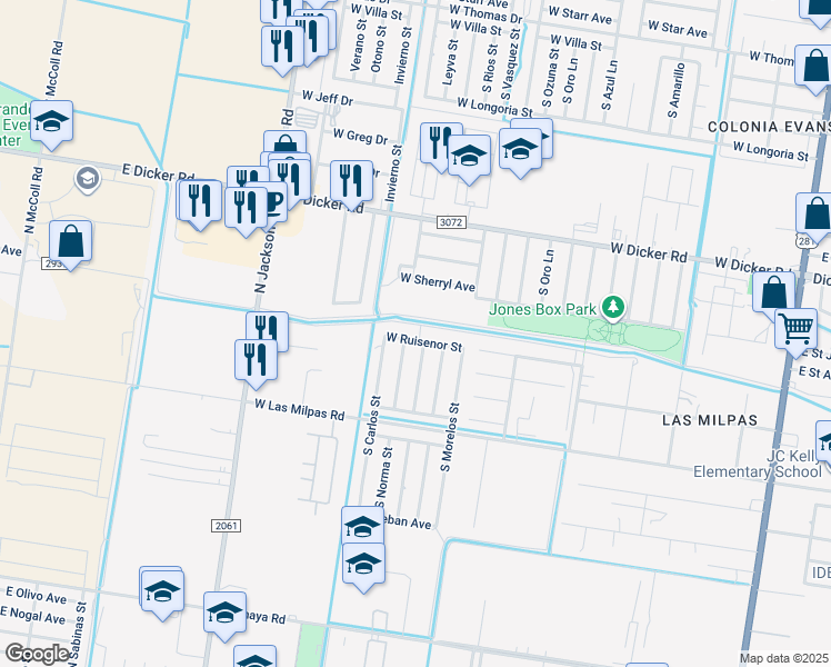 map of restaurants, bars, coffee shops, grocery stores, and more near 1104 West Ruisenor Street in Pharr