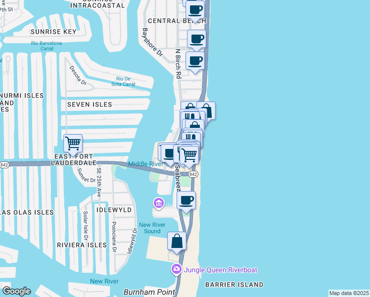 map of restaurants, bars, coffee shops, grocery stores, and more near 135 Poinsettia Street in Fort Lauderdale